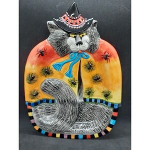 Fitz And Floyd Kitty Witch Black Cat Halloween Plate Canape Snack  Dish